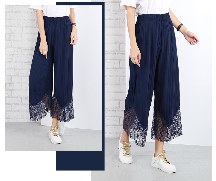 QA-644 WOMEN'S ELASTIC PALAZZO NAVY BLUE