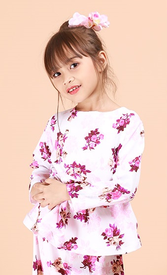 QA-695 KIDS FLORAL KURUNG WHITE