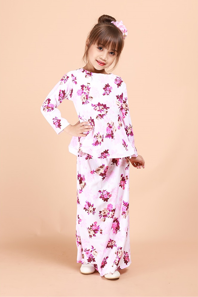 QA-695 KIDS FLORAL KURUNG WHITE