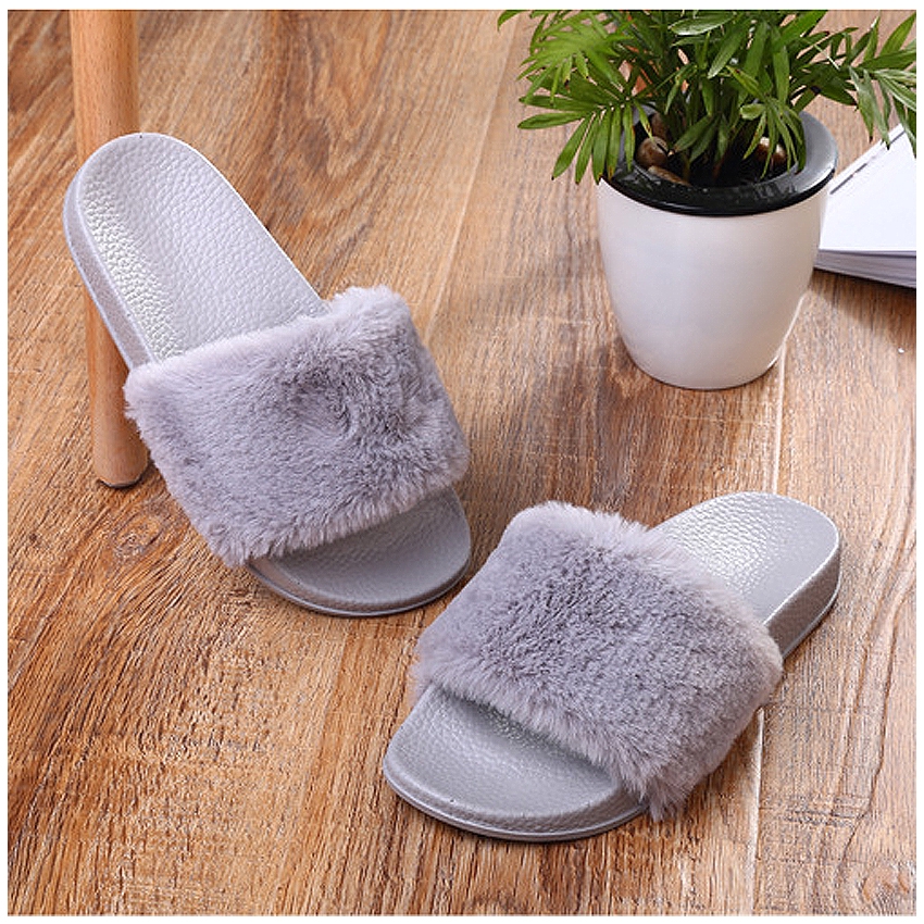 KW80536 FLUFFY WOMEN'S SHOES GREY