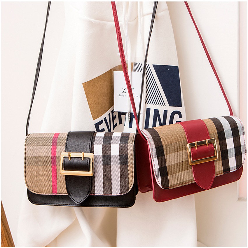 KW80554 STYLISH CHECKER BAG BLACK