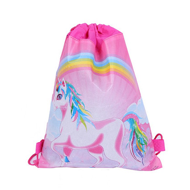 KW80703 KIDS UNICORN DRAWSTRING BAG LIGHT PINK RAINBOW
