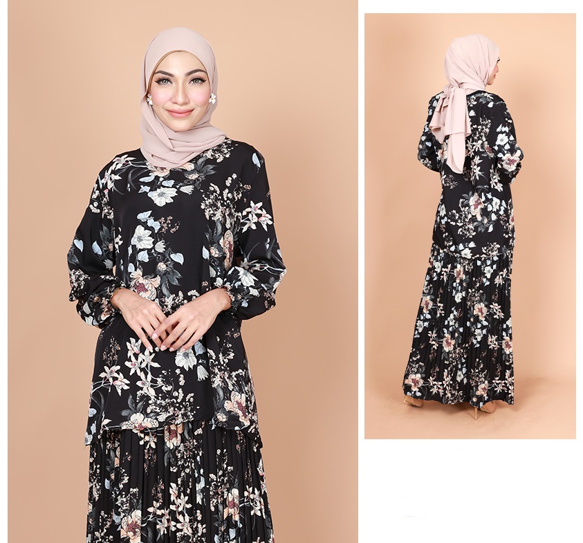 QA-764 FLORAL PRINTED SET WEAR BLACK