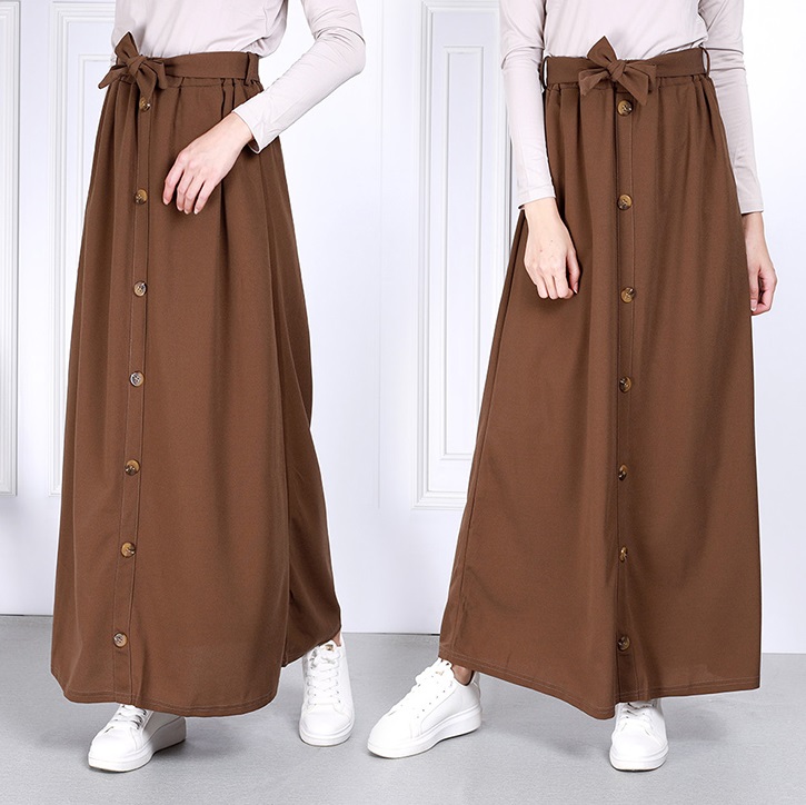 QA-814 A LINE BUTTON SKIRT BROWN
