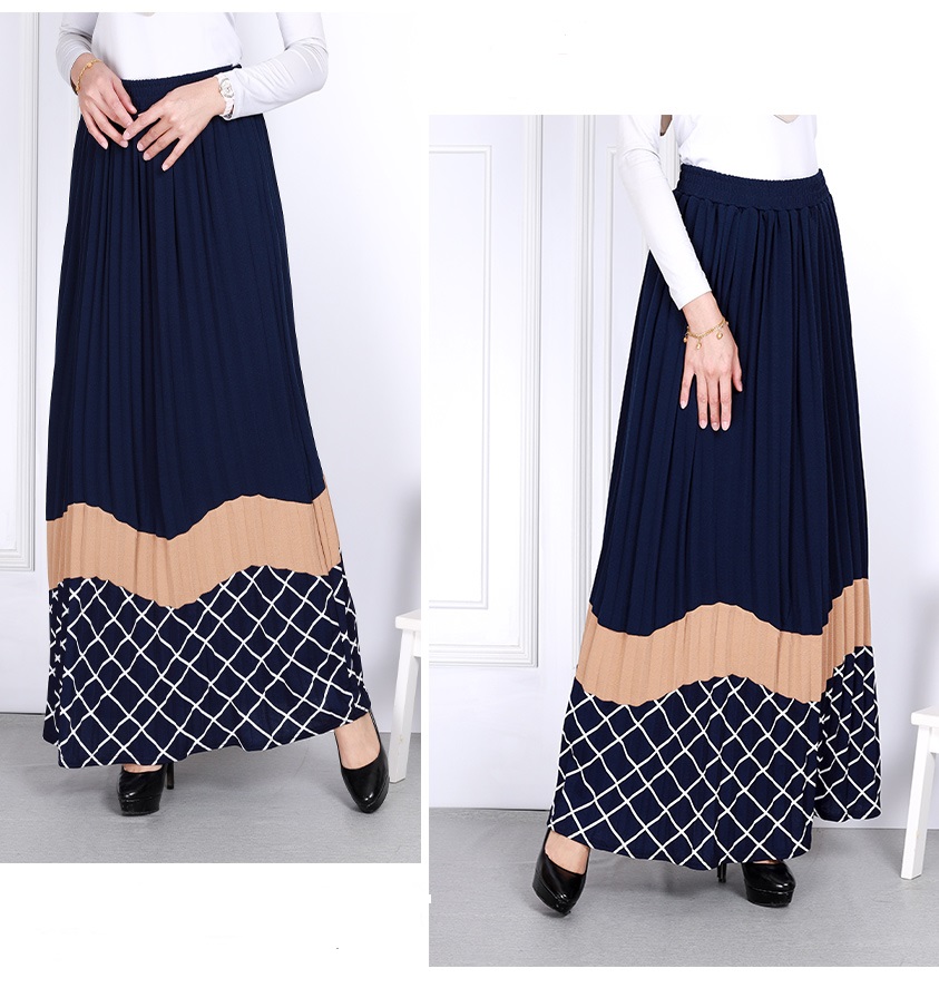 QA-816 PLEATED LONG SKIRTS NAVY BLUE