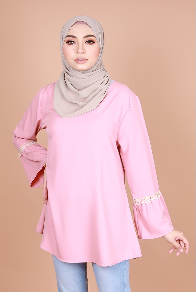QA-817 MUSLIMAH FLARE BLOUSE LIGHT PINK