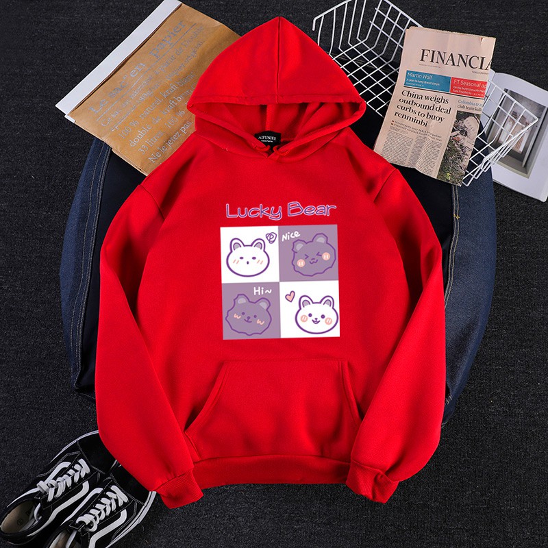 KW80914 Bear Blouse Women's Hoodie Red