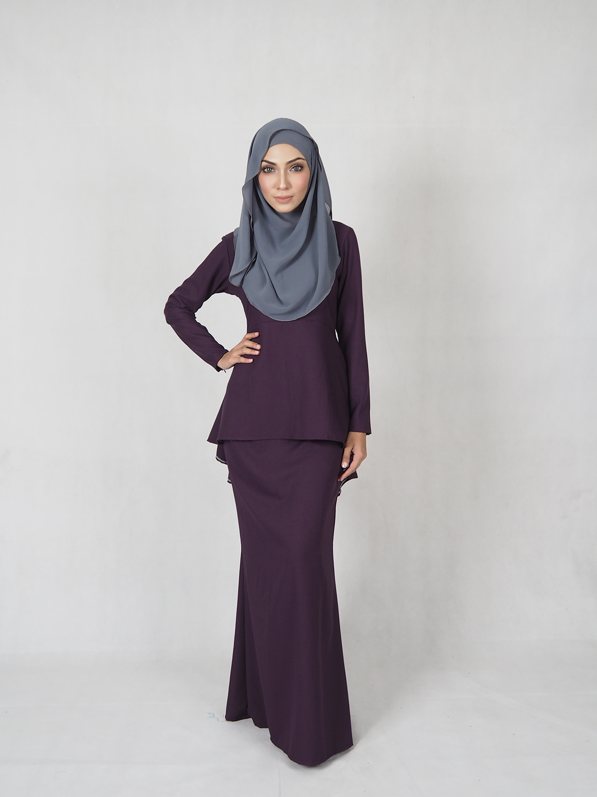 WT7706 Plus Size Baju Kurung Purple 
