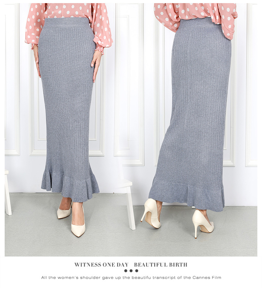 QA-841 - Fashion Knitted Ruffle Duyung Skirt Light Grey