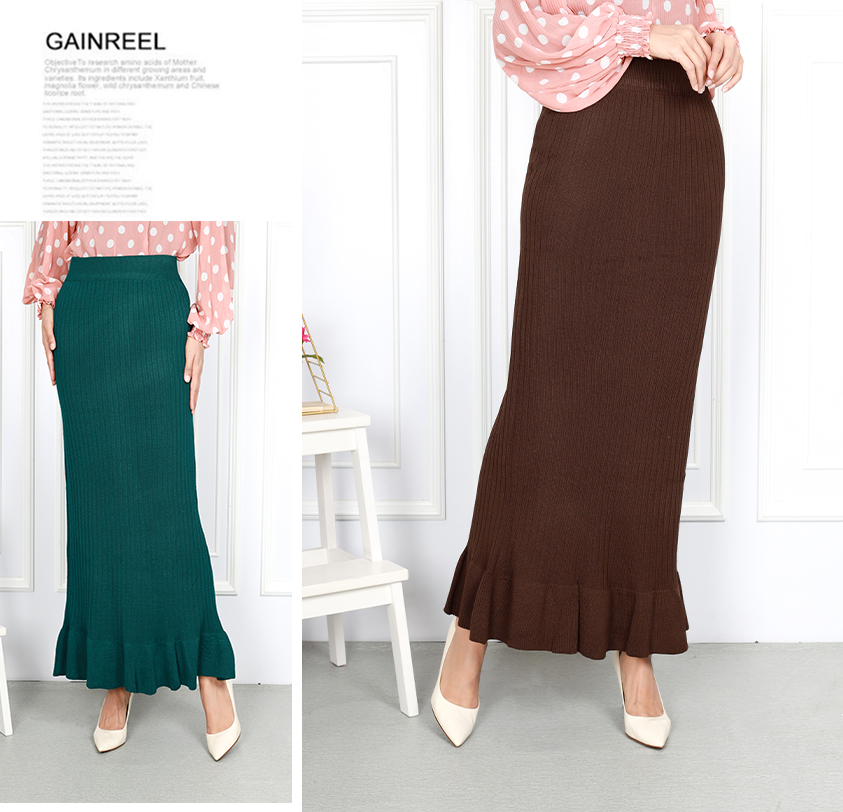 QA-841 - Fashion Knitted Ruffle Duyung Skirt Brown