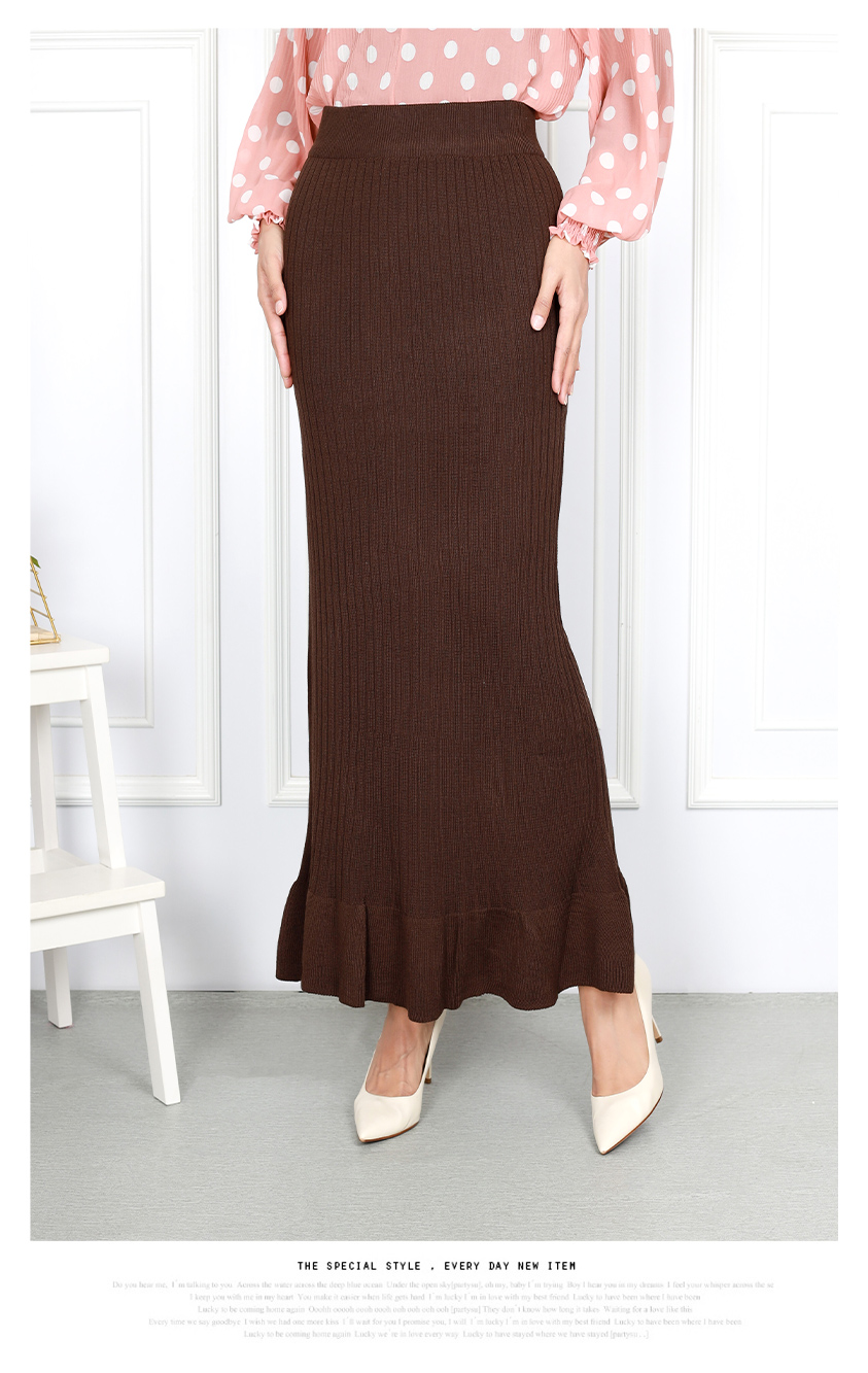 QA-841 - Fashion Knitted Ruffle Duyung Skirt Brown