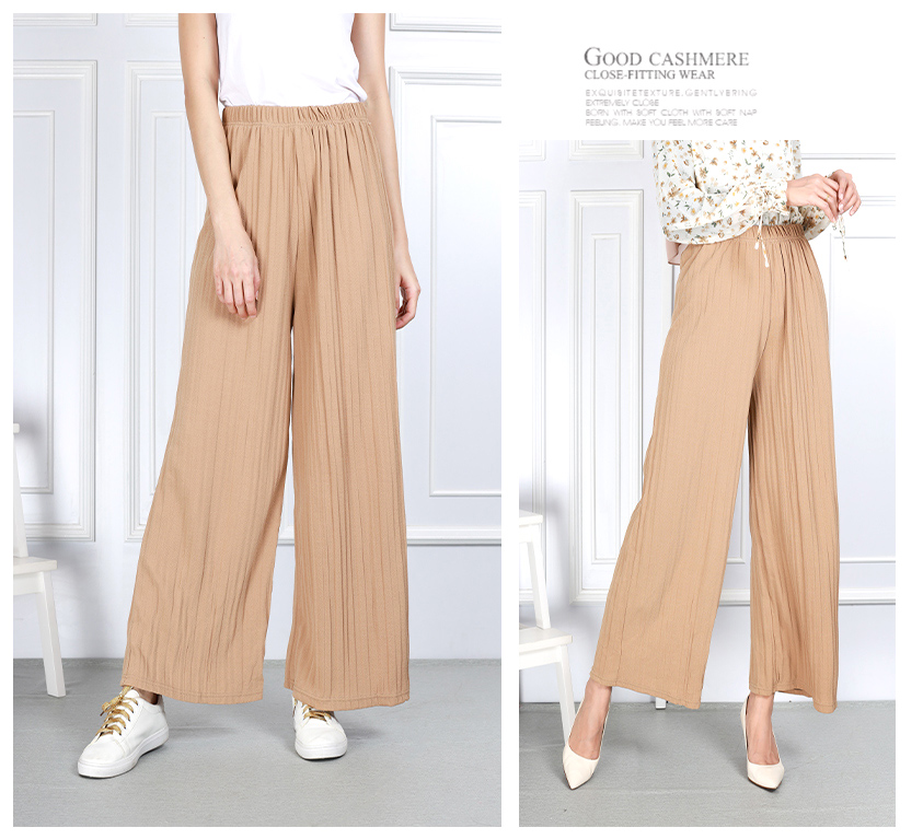 QA-859 - Trendy Elastic Pleated Pant Khaki