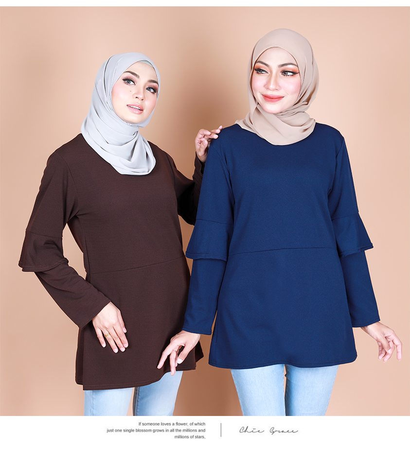 QA-870 - Fashion Dual Sleeve Classic Blouse Brown