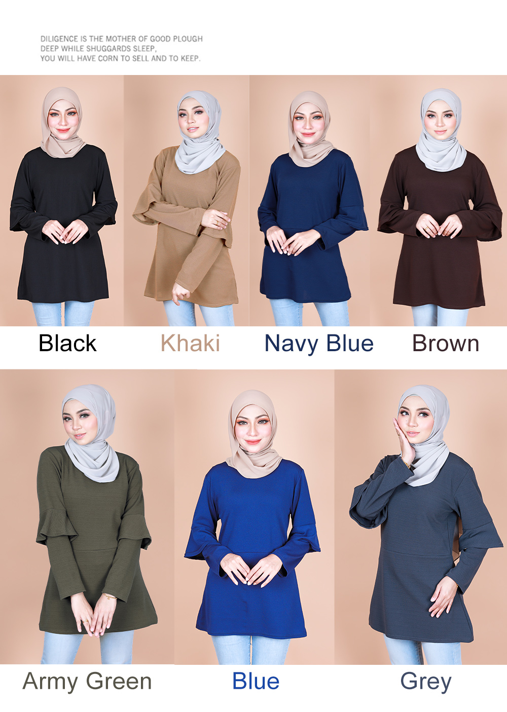 QA-870 - Fashion Dual Sleeve Classic Blouse Grey