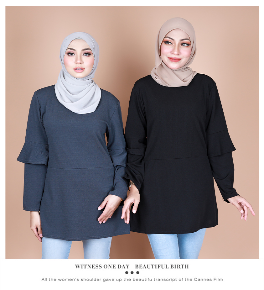 QA-870 - Fashion Dual Sleeve Classic Blouse Grey