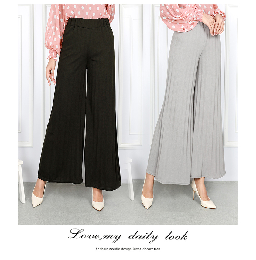 QA-869 - Pleated Wide Leg Palazzo Light Grey