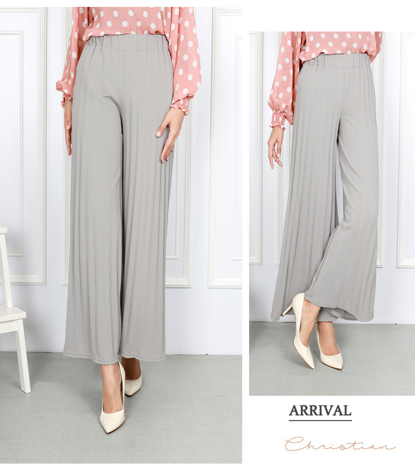 QA-869 - Pleated Wide Leg Palazzo Light Grey