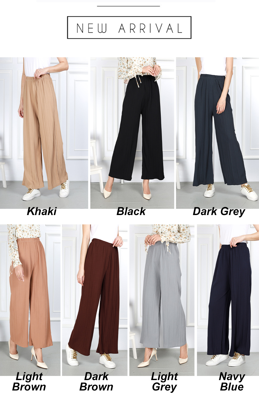 QA-859 - Trendy Elastic Pleated Pant Khaki
