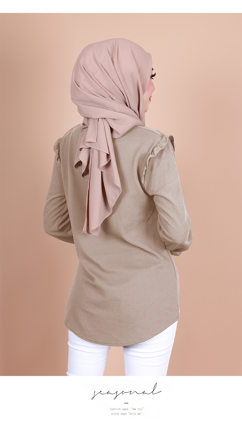 QA-883 Ruffles Long Sleeve Blouse Khaki