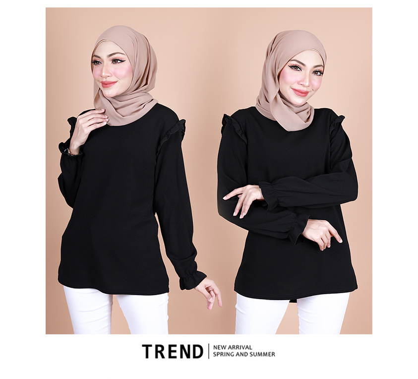 QA-883 Ruffles Long Sleeve Blouse Black