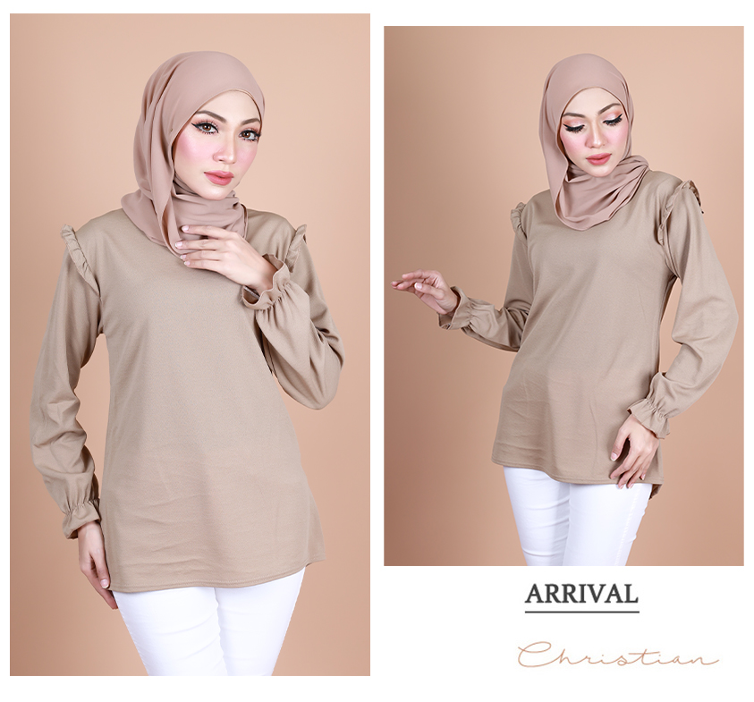 QA-883 Ruffles Long Sleeve Blouse Khaki