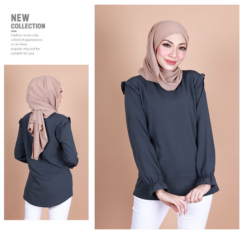QA-883 Ruffles Long Sleeve Blouse Grey