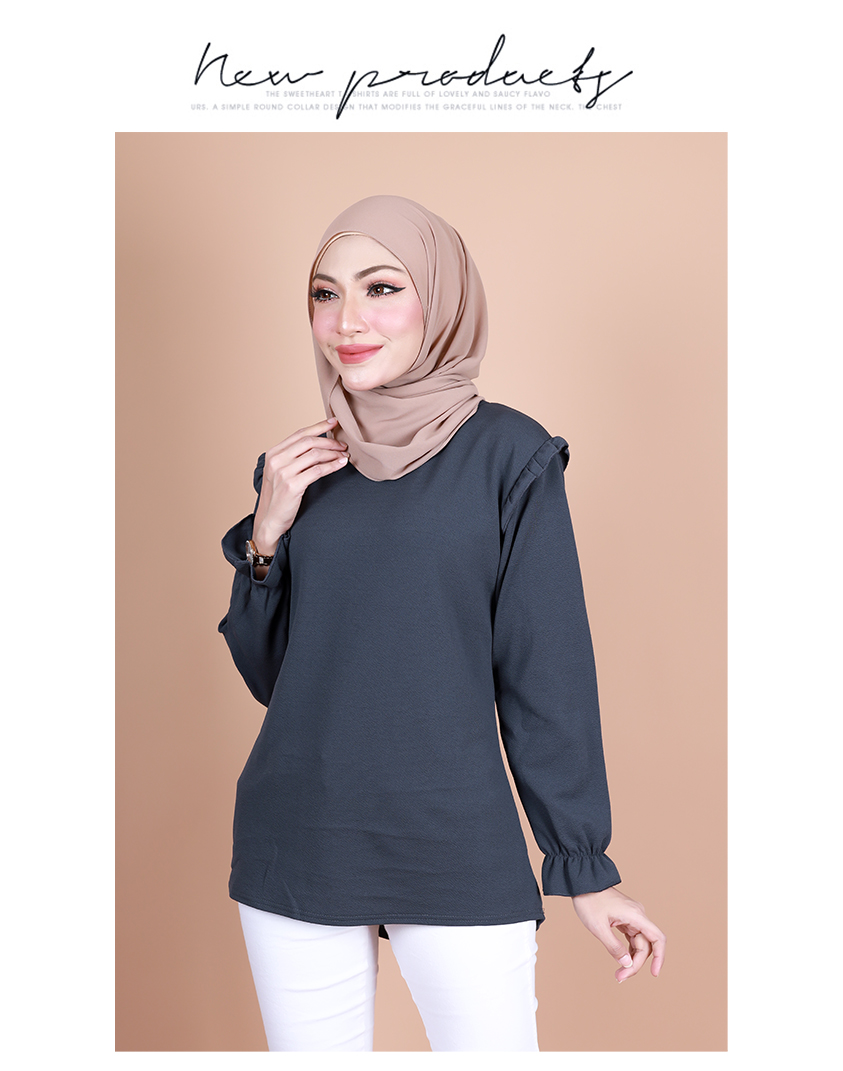 QA-883 Ruffles Long Sleeve Blouse Grey