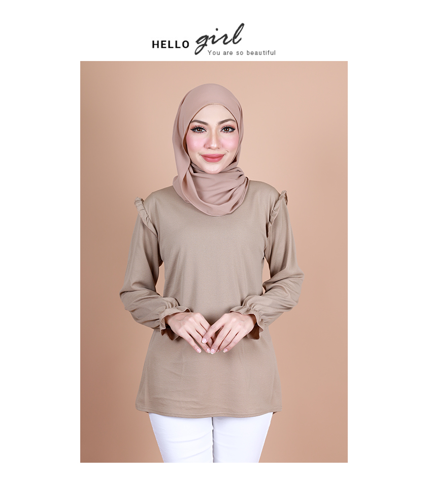 QA-883 Ruffles Long Sleeve Blouse Khaki
