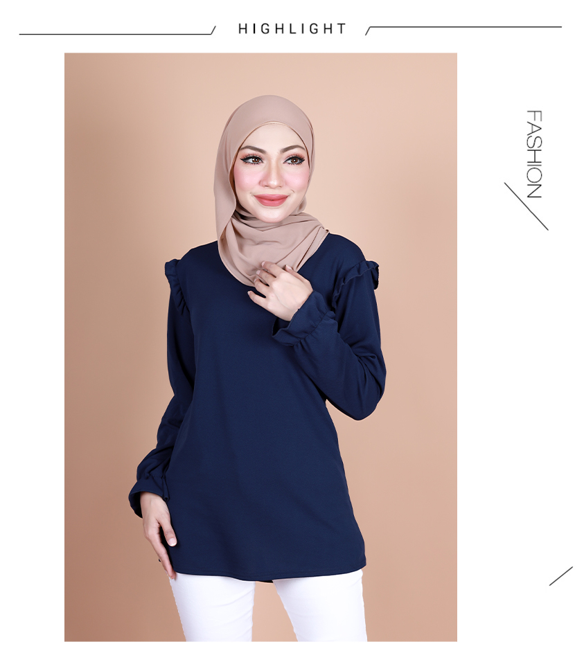 QA-883 Ruffles Long Sleeve Blouse Navy