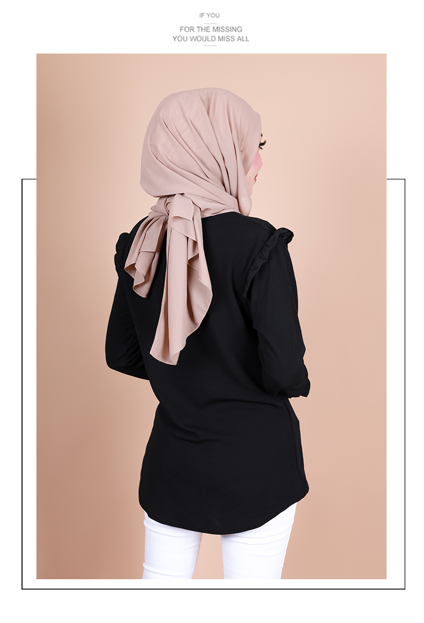 QA-883 Ruffles Long Sleeve Blouse Black