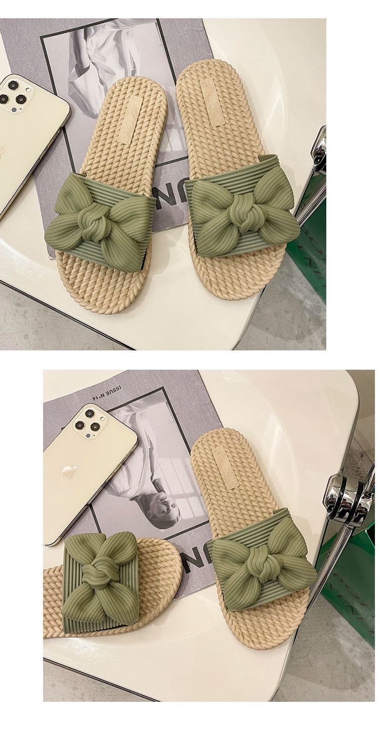 QA-893 Fashion Straw Ribbon Sandals Green
