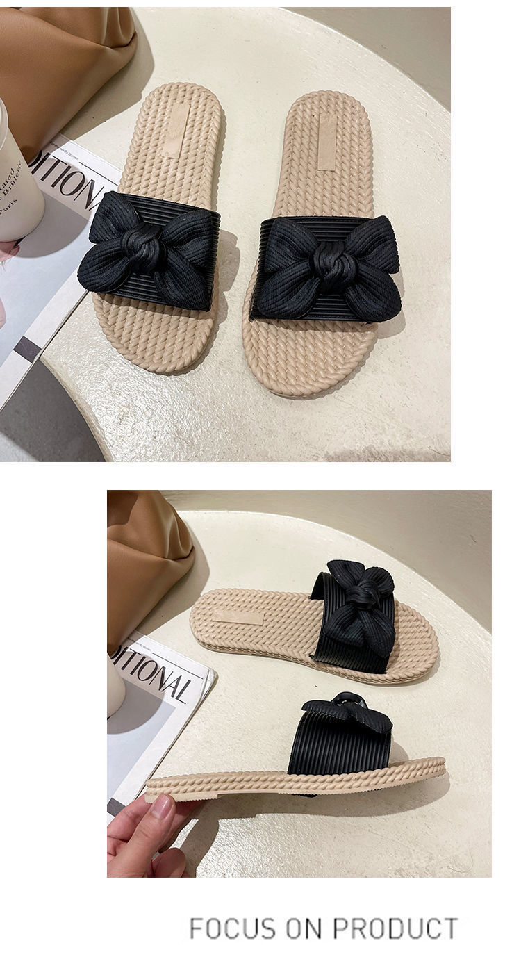 QA-893 Fashion Straw Ribbon Sandals Black